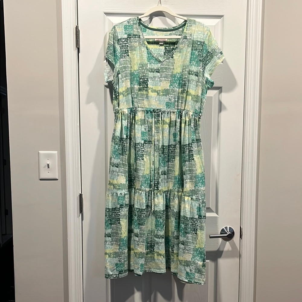 Stan Herman Mint Green Short Sleeve Crew Neck Midi Sundress